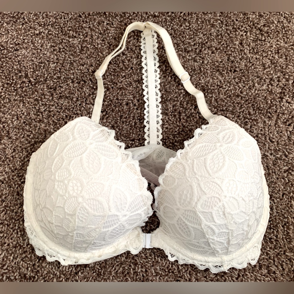 Victoria’s Secret PINK Racerback White Lace Push-up Bra Size 34D